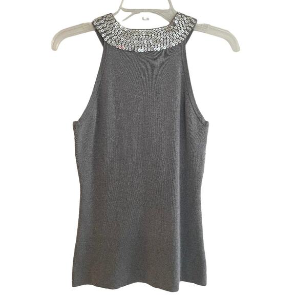 INC International Concepts Gray Sequin Mock Neck Sleeveless Blouse Size Small - Picture 4 of 7
